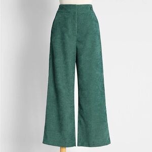 Louche Keeping the Cord Score Wide-Leg Pants in Teal Green, 10 (UK), Mod Cloth
